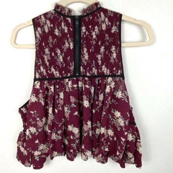 Cinq a Sept Silk Soha Top in Berry Multi Revolve Size Medium Floral Smocked Boho - Picture 6 of 8